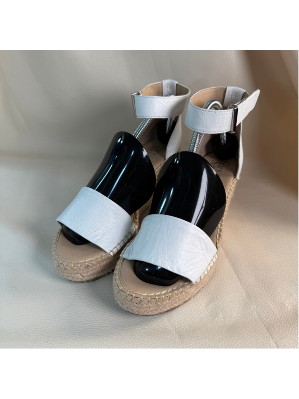 Franco Sarto Women’s 9 White Leather Espadrille Wedge Sandals Ankle Strap